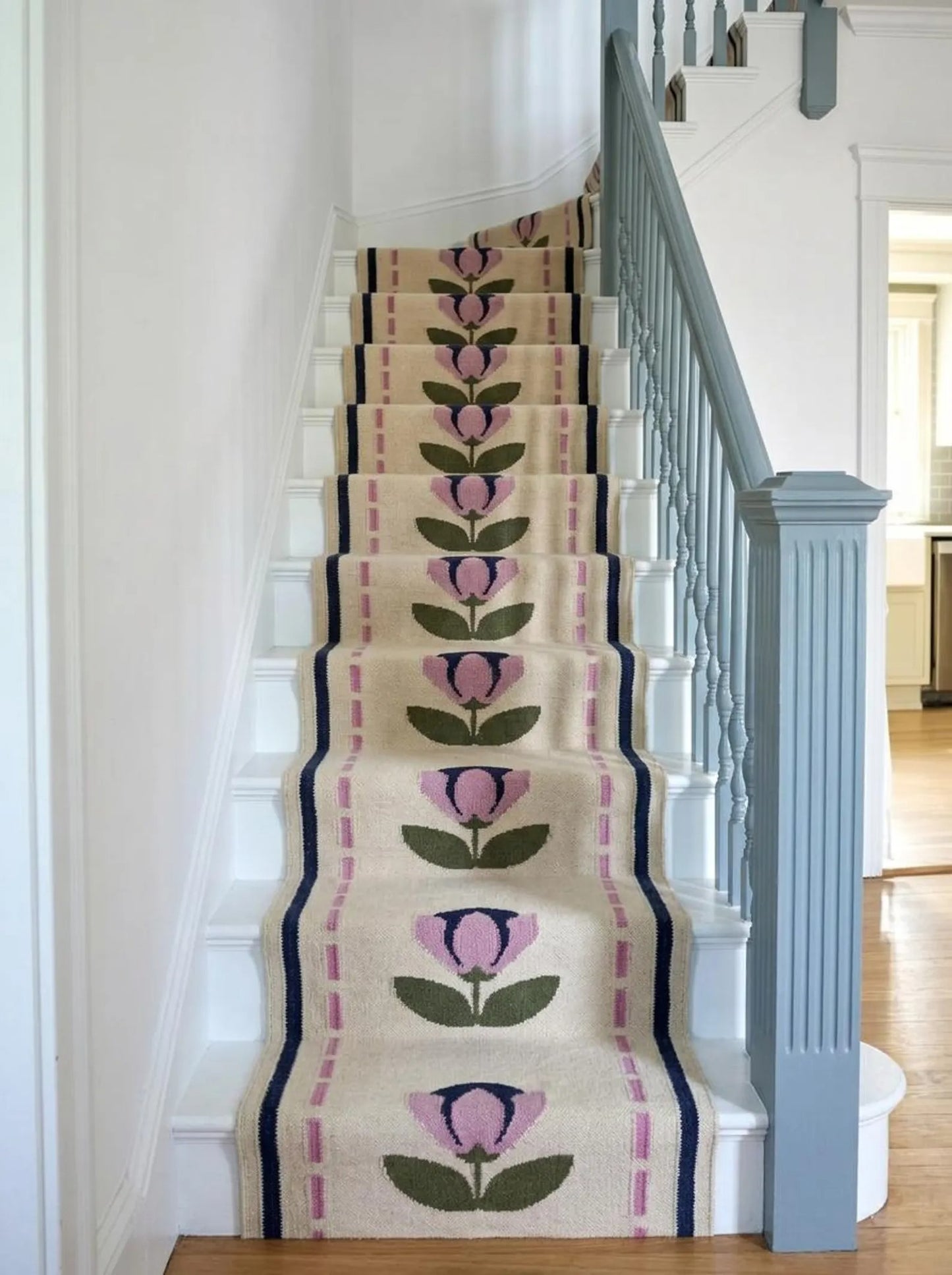 Handwoven Pink Floral Wool Flatweave Runner Rug