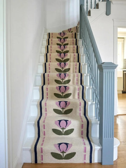 Handwoven Pink Floral Wool Flatweave Runner Rug