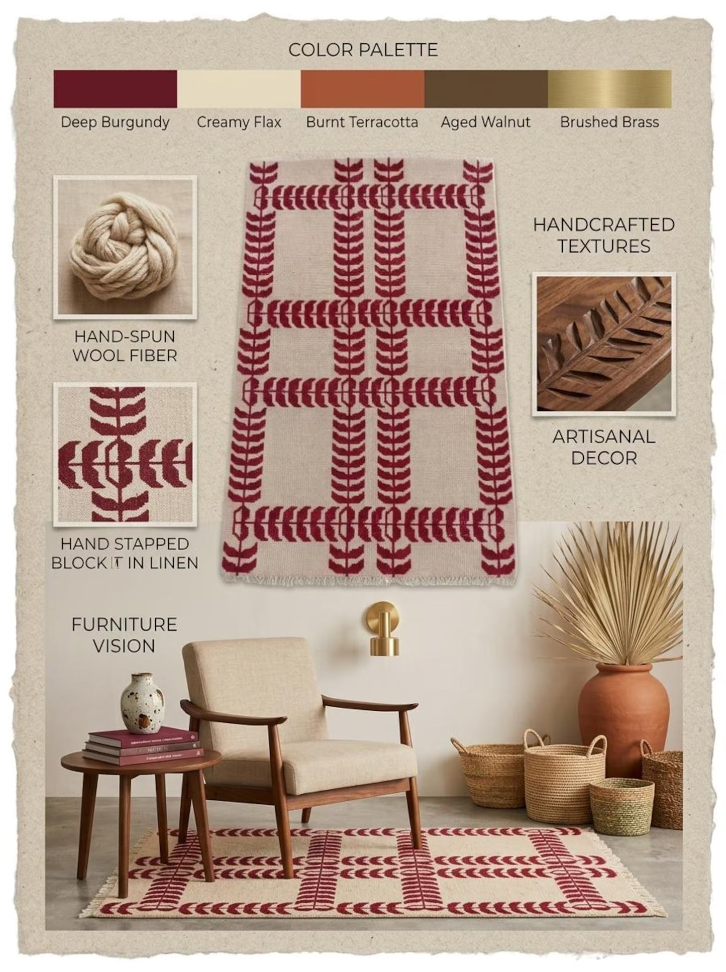 Crimson Red Hand Knotted Modern Geometric Rug