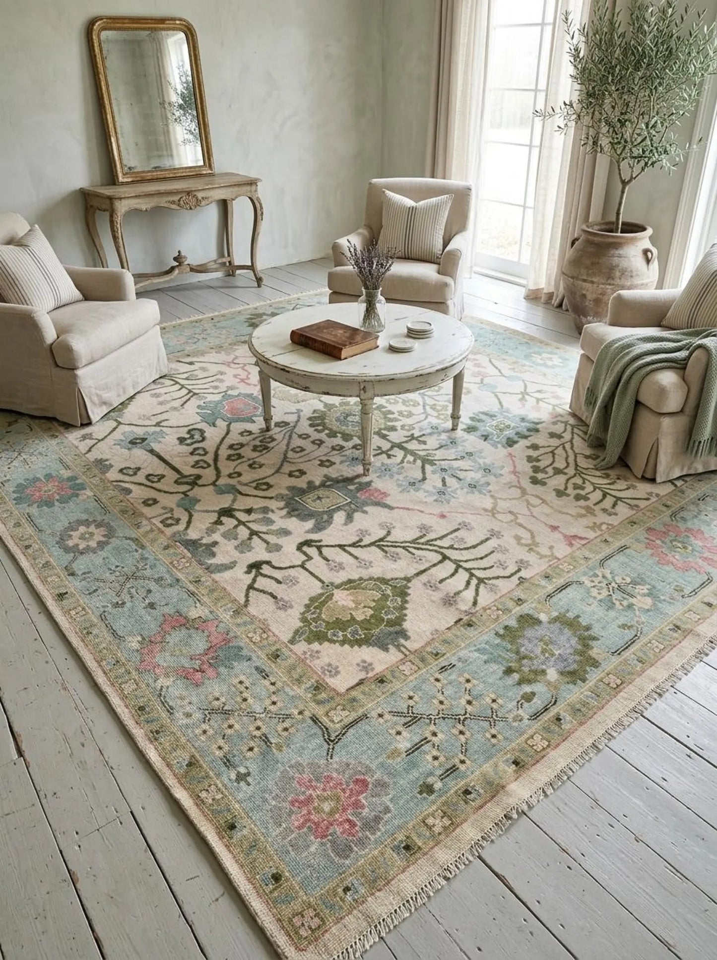 Vintage Floral Hand Knotted Persian Style Wool Area Rug