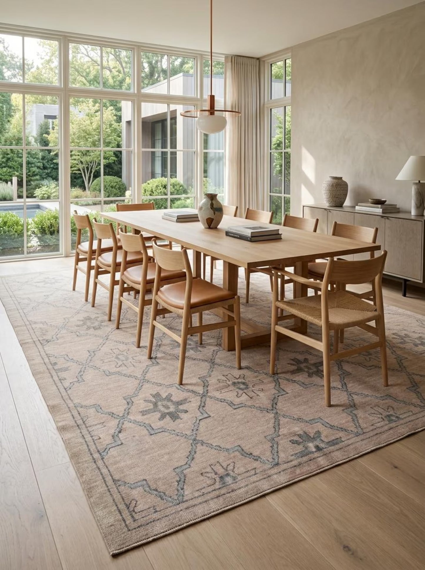 Neutral Diamond Lattice Hand Knotted Rug