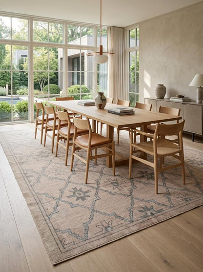 Neutral Diamond Lattice Hand Knotted Rug