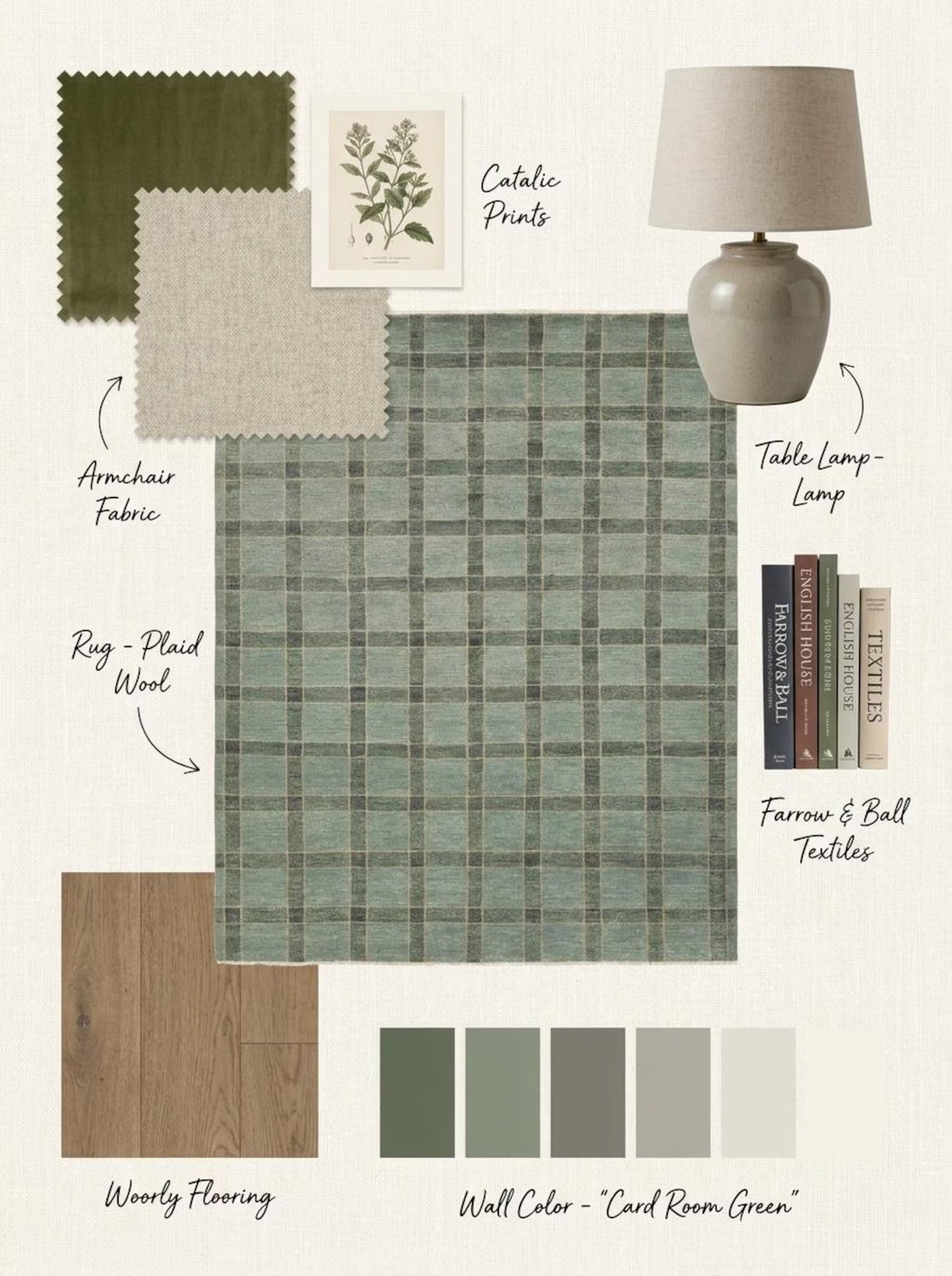 Hand-Knotted Wool Oushak Rug Sage Green Plaid Area Rug
