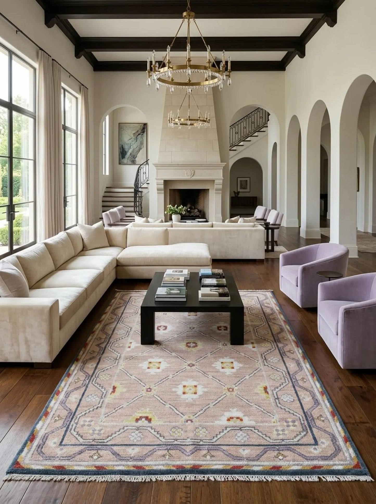 Luxury Blush Oushak Floor Rug for Living Room Bedroom