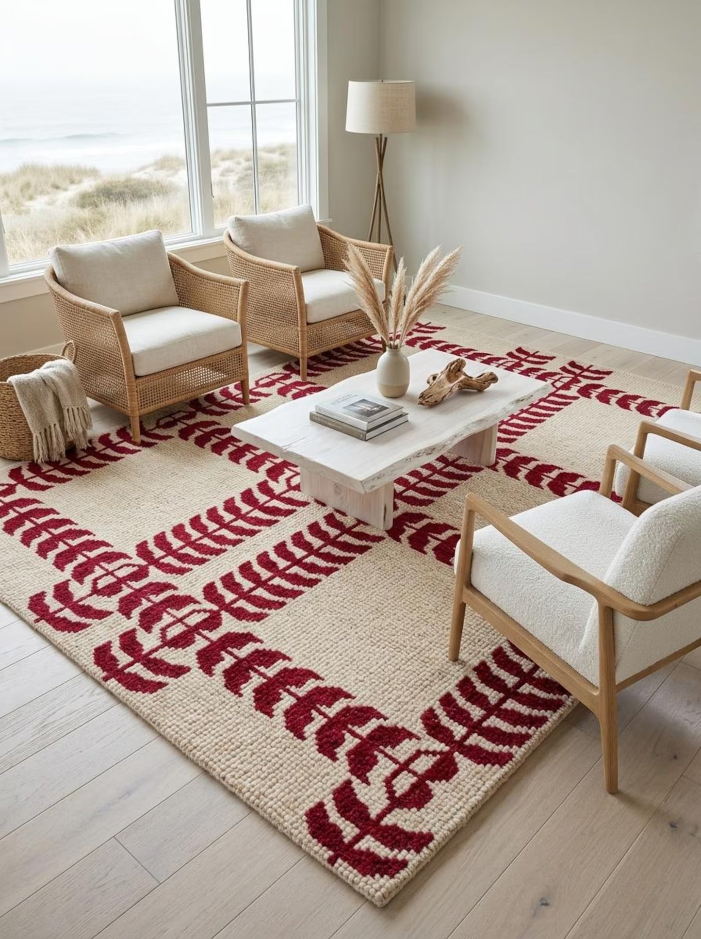 Crimson Red Hand Knotted Modern Geometric Rug