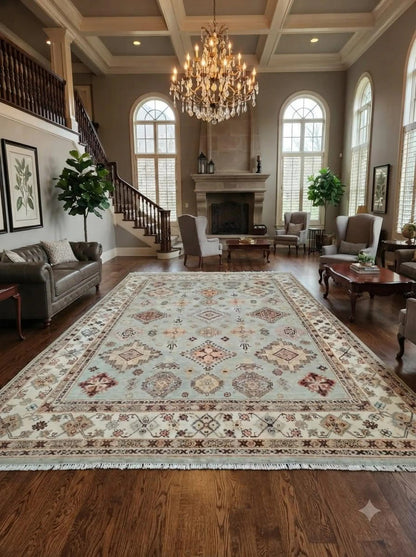 Vintage Sage Mosaic Tribal Geometric oushak Rug