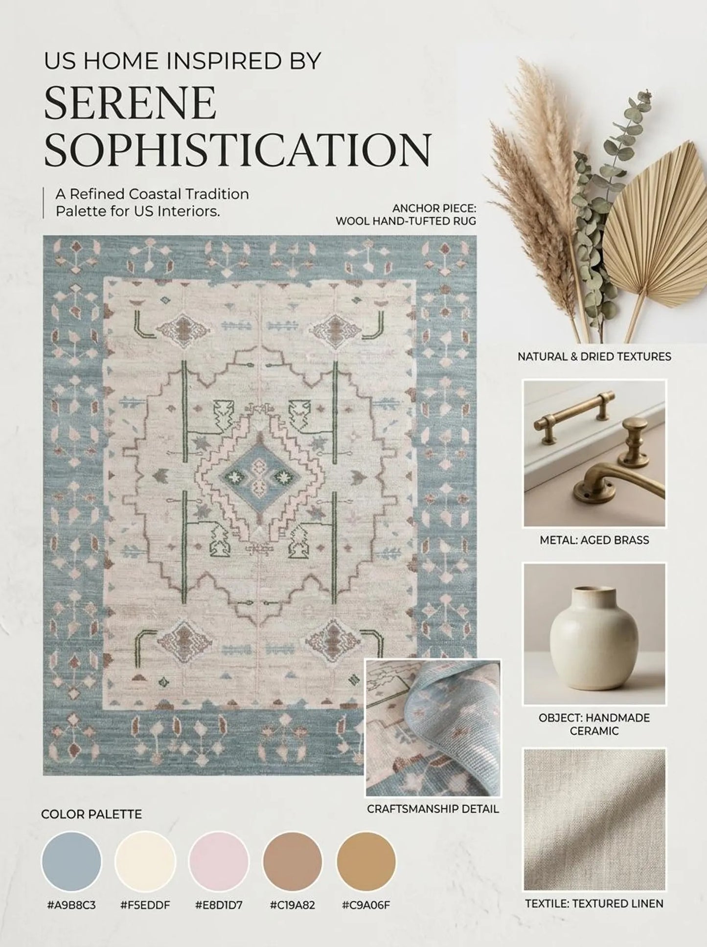 Muted Blue & Off White Medallion Rug Soft Pastel Aesthetic Carpet