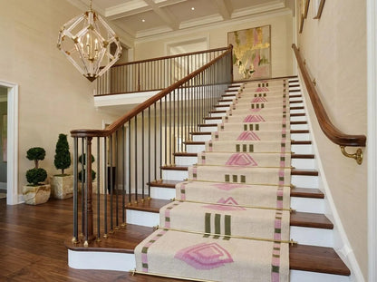 Pink Geometric Wool Flatweave Runner Rug Custom-Size Entryway Rug