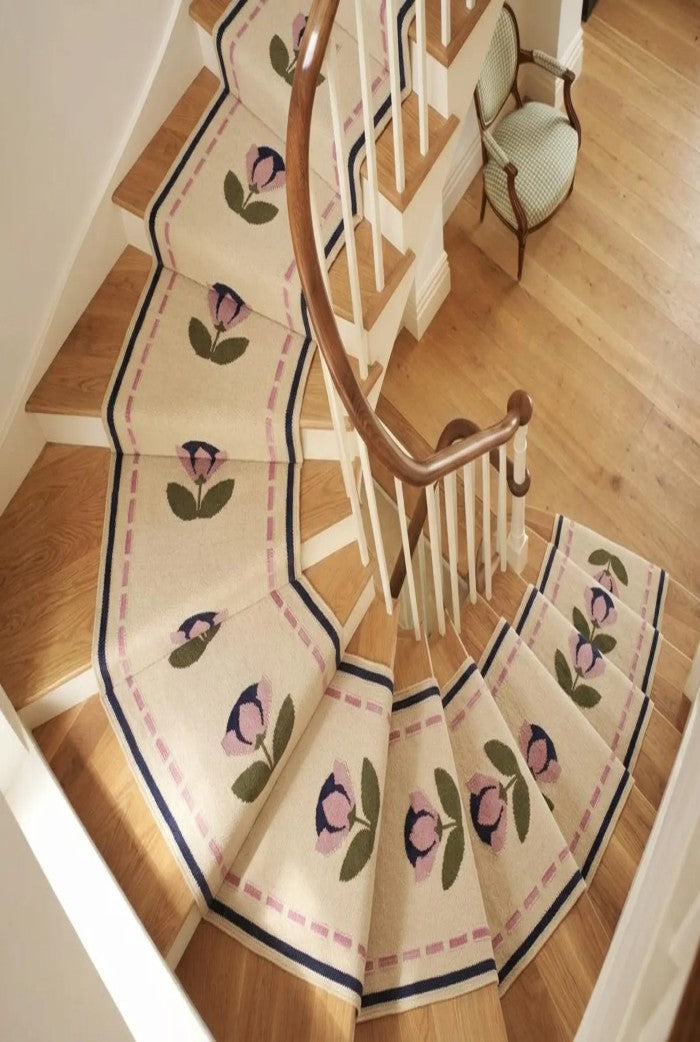 Handwoven Pink Floral Wool Flatweave Runner Rug