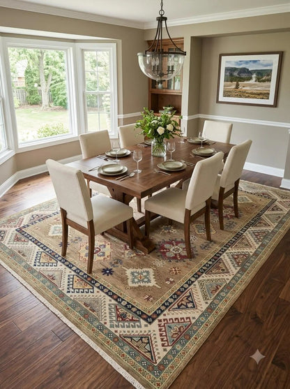 Multicolor Medallion Hand Knotted Wool Rug