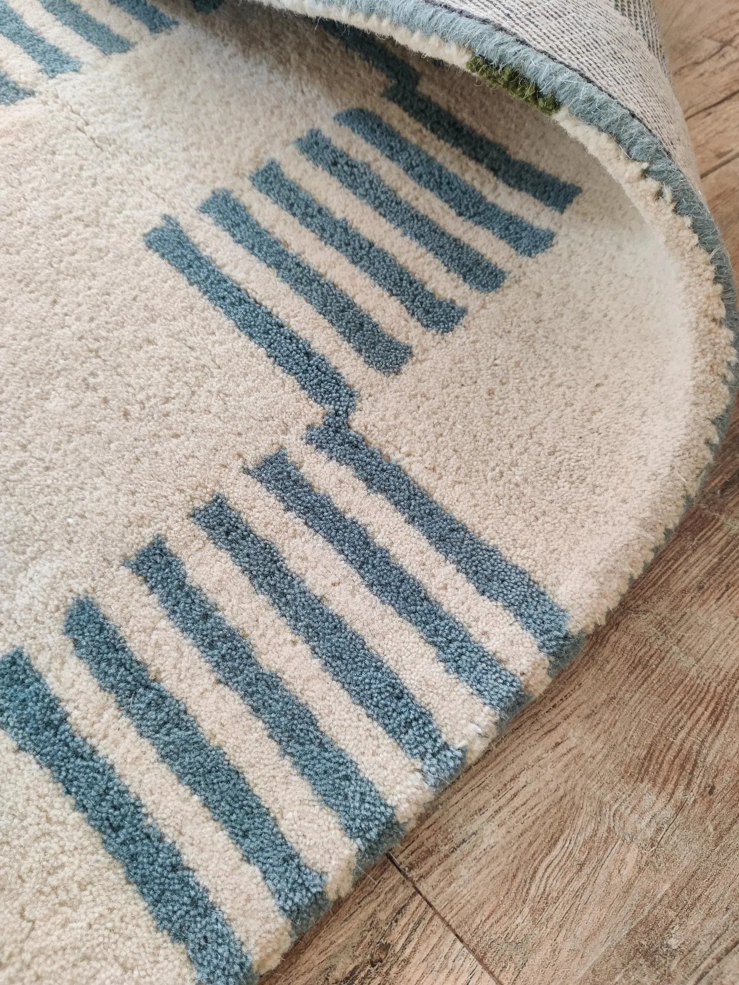 Hand-Tufted Wool Runner Light Blue, Terracotta Rust Stair Runner