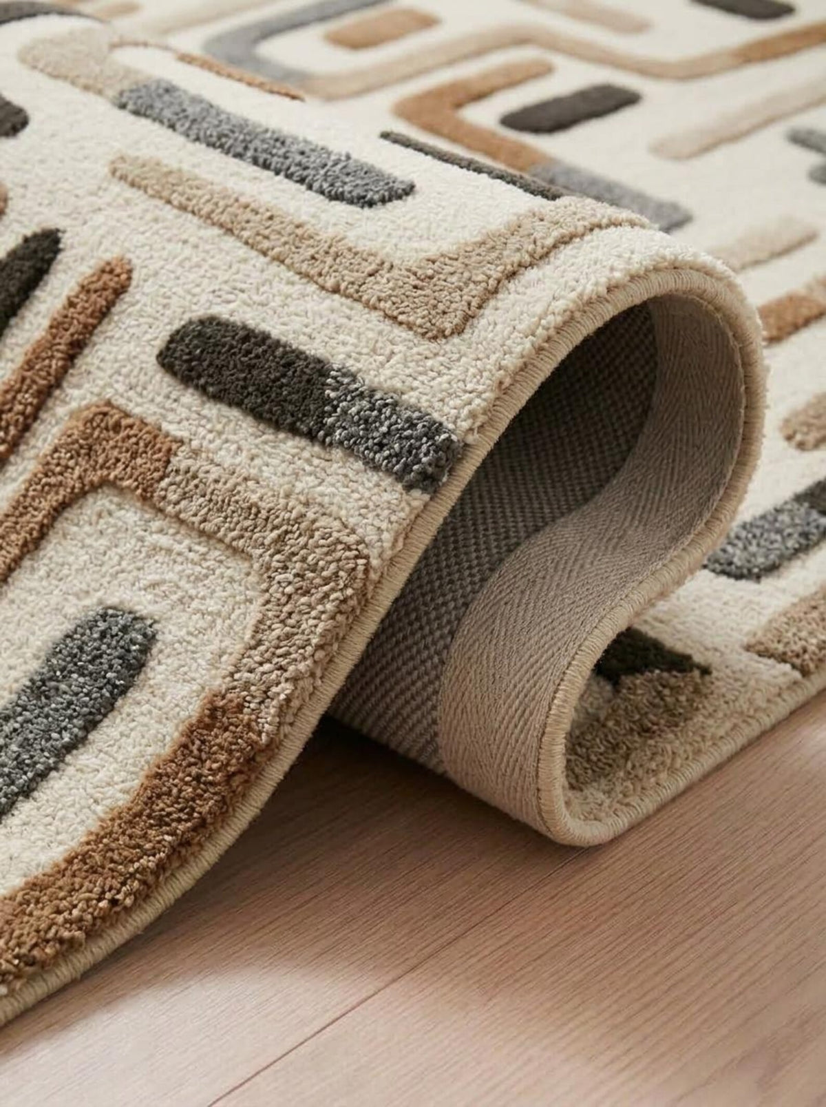 Hand Tufted Wool Carpet, Abstract Line Pattern Rug, Neutral Tone Area Rug