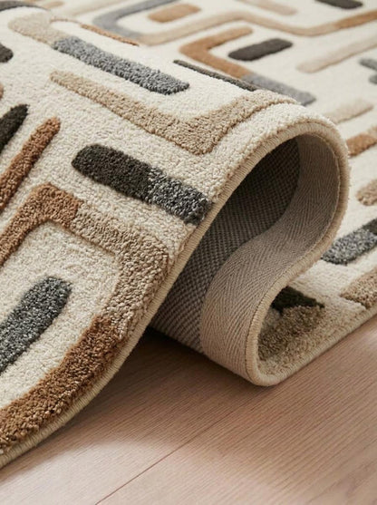 Hand Tufted Wool Carpet, Abstract Line Pattern Rug, Neutral Tone Area Rug