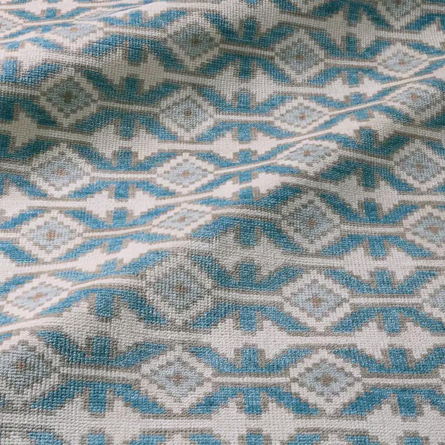 Hand-Knotted Wool Oushak Rug Blue & Ivory Modern-Style Carpet