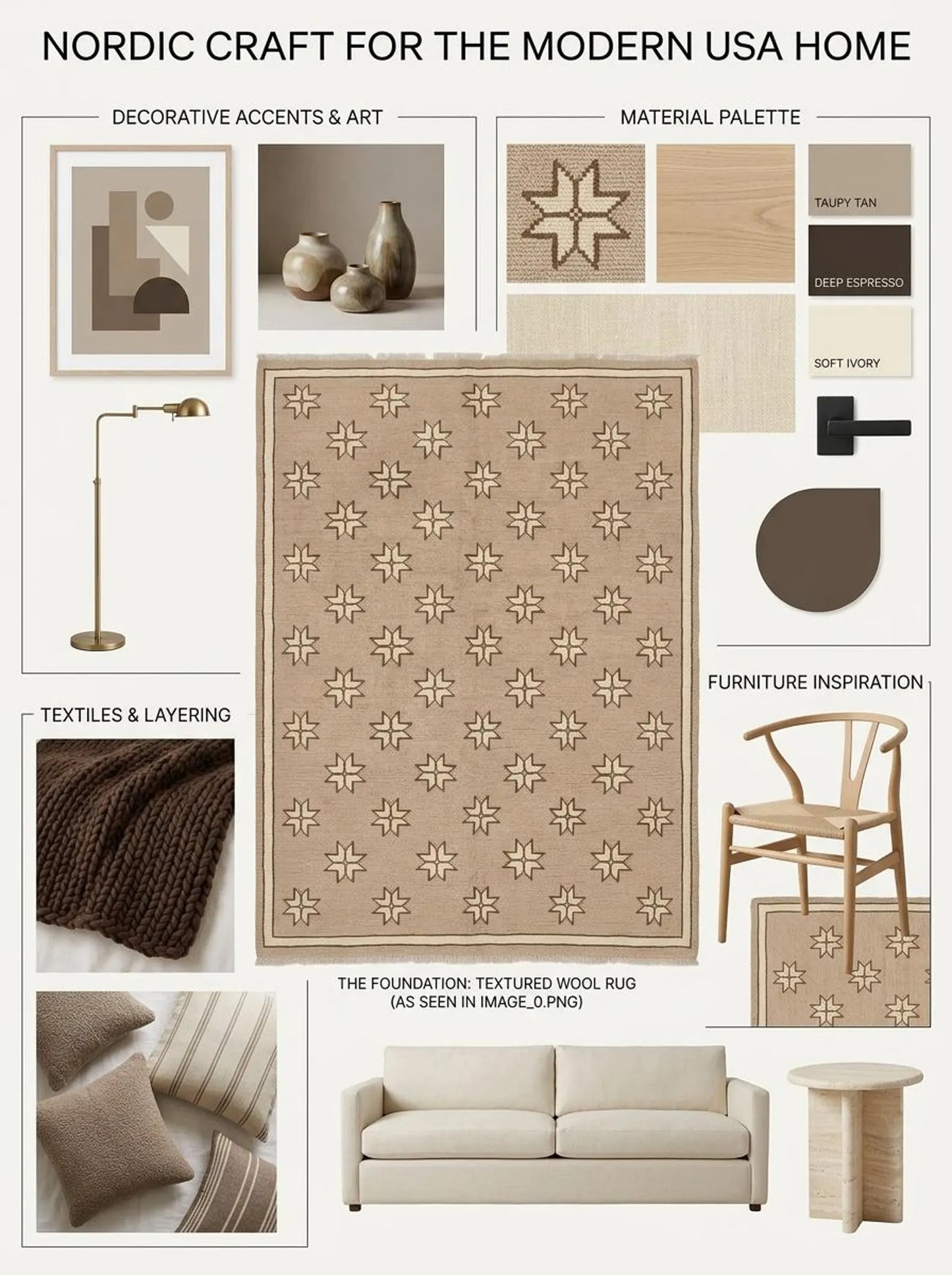 Minimalist Camel & Cream Starburst Pattern Carpet