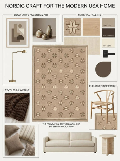 Minimalist Camel & Cream Starburst Pattern Carpet