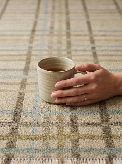 Neutral Beige Blue Gray Turkish-Style Area Rug