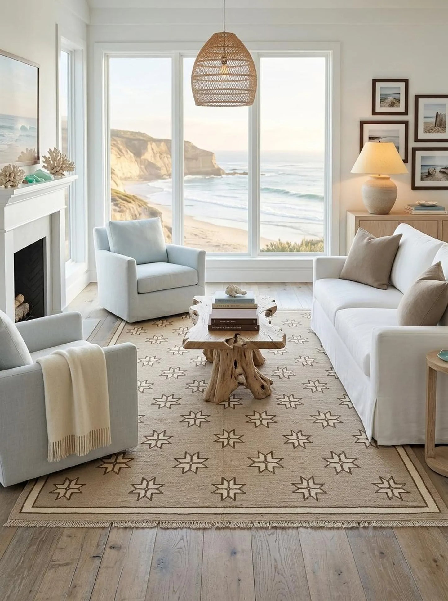 Minimalist Camel & Cream Starburst Pattern Carpet