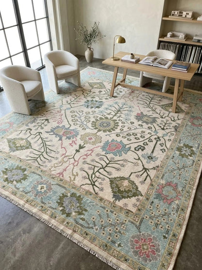 Vintage Floral Hand Knotted Persian Style Wool Area Rug