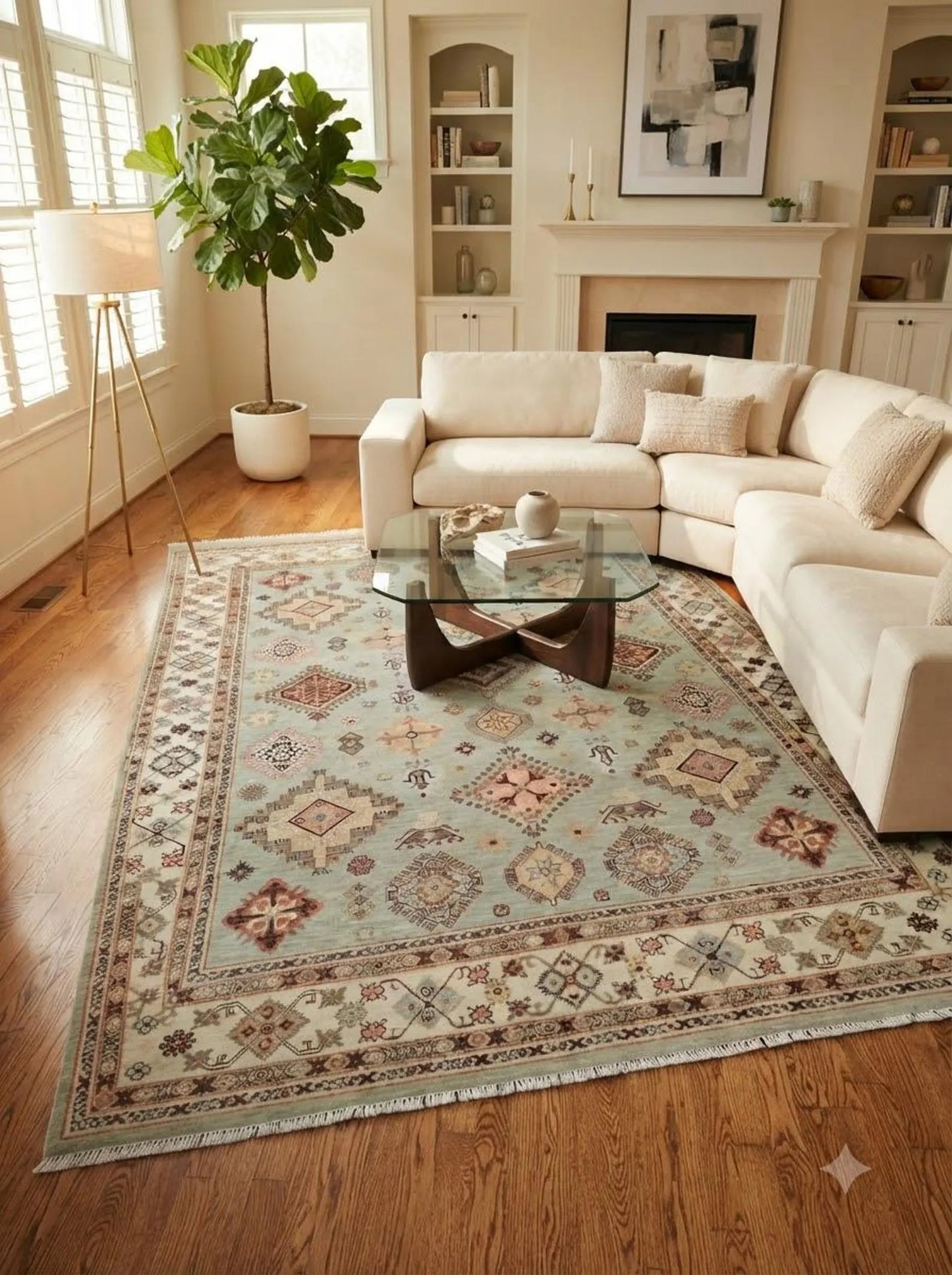 Vintage Sage Mosaic Tribal Geometric oushak Rug