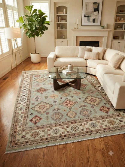 Vintage Sage Mosaic Tribal Geometric oushak Rug