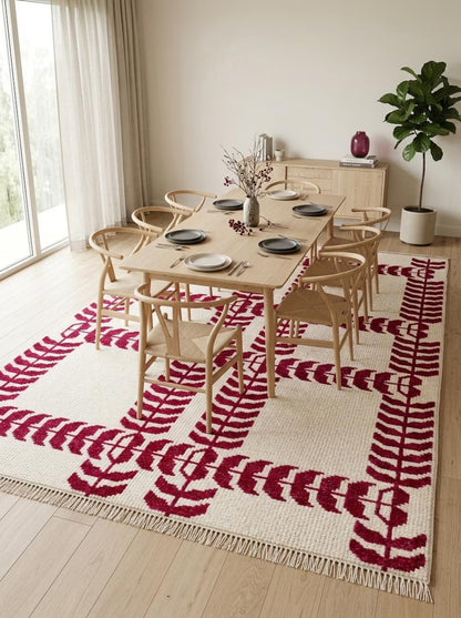 Crimson Red Hand Knotted Modern Geometric Rug