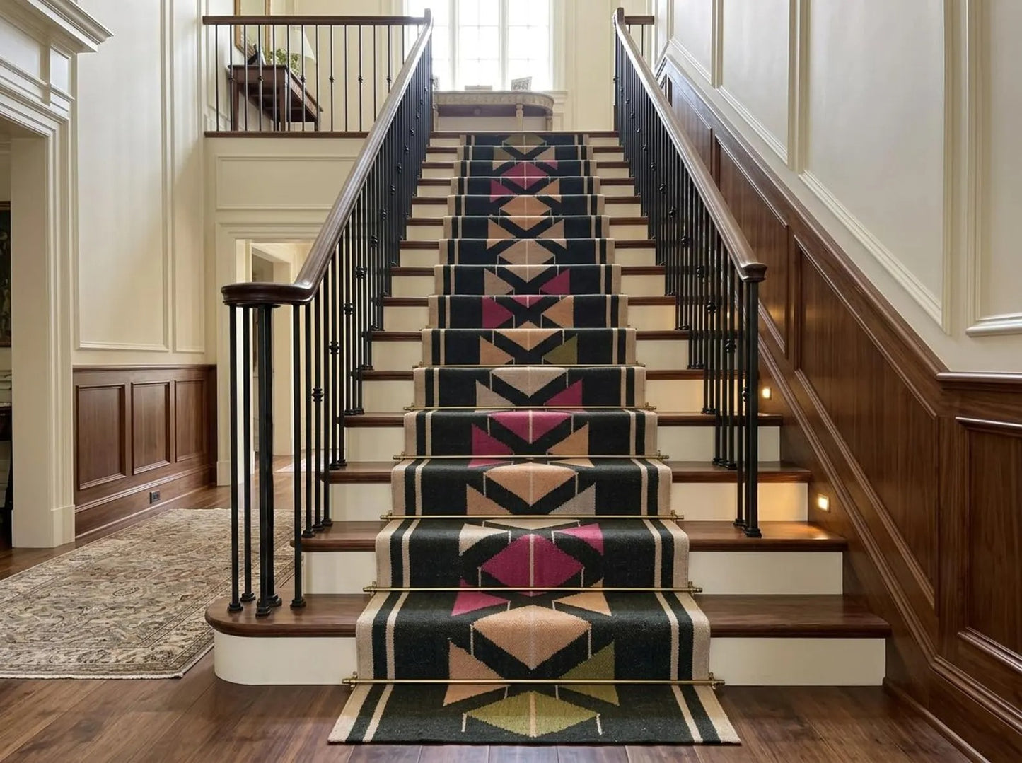 Handmade Wool Runner Rug Black Geometric Tribal Runner