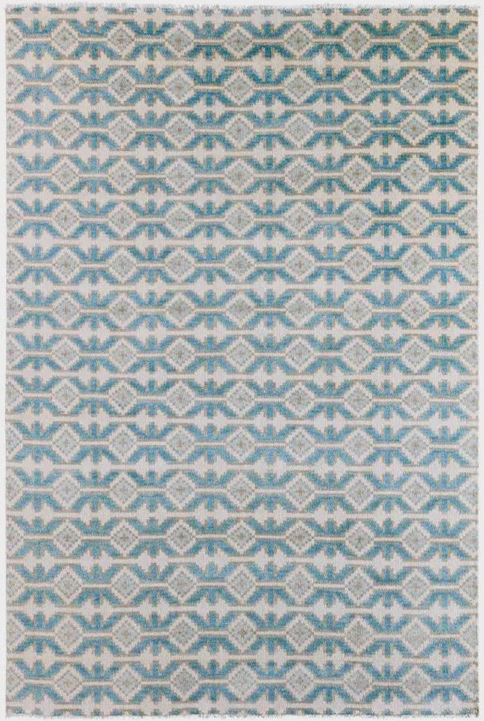 Hand-Knotted Wool Oushak Rug Blue & Ivory Modern-Style Carpet