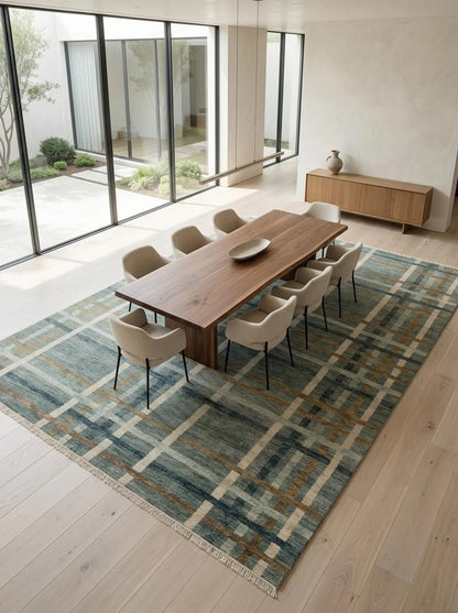 Rustic Slate Blue Checkered Custom Size US UK Interior Decor Rug