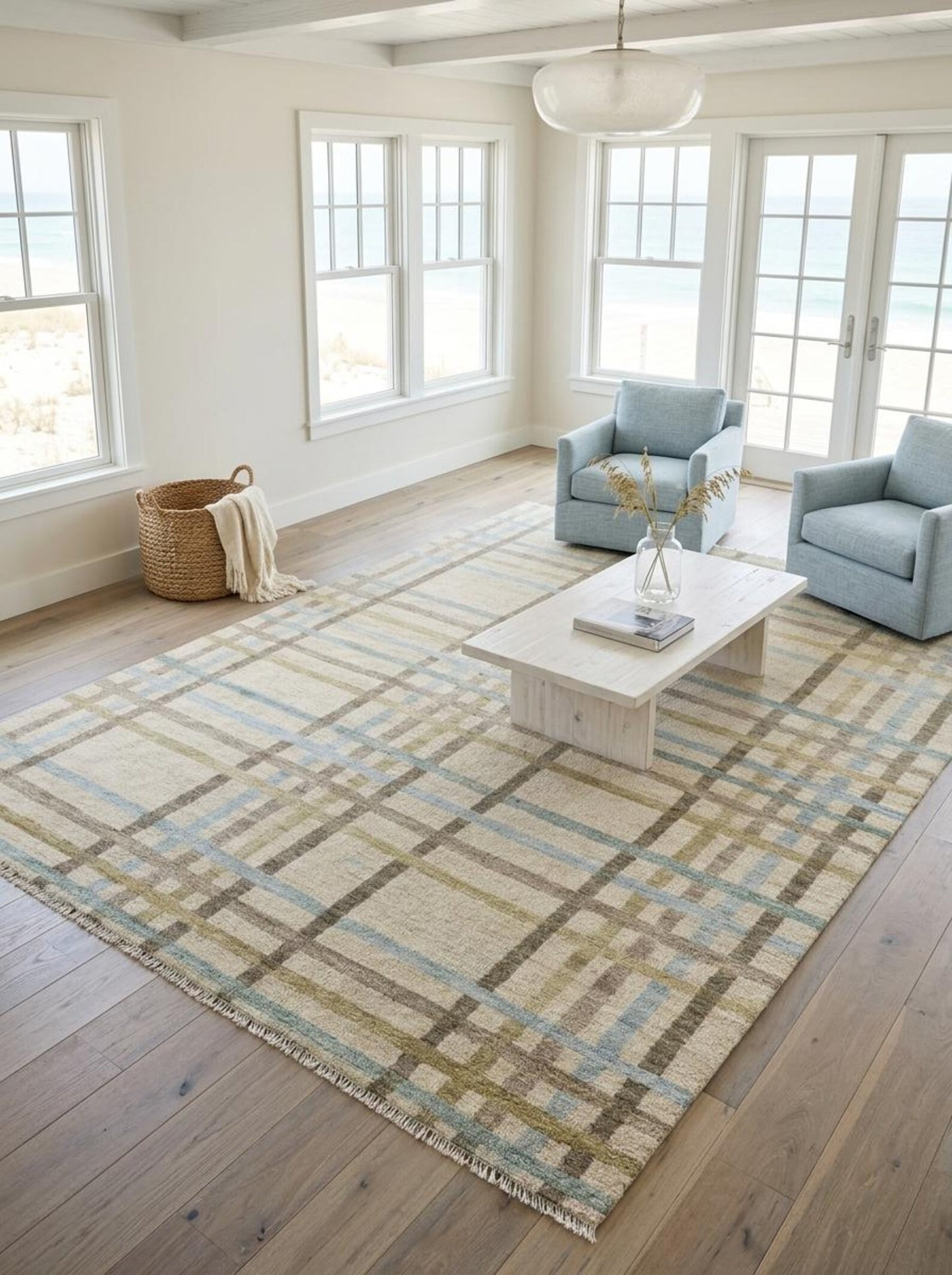 Neutral Beige Blue Gray Turkish-Style Area Rug