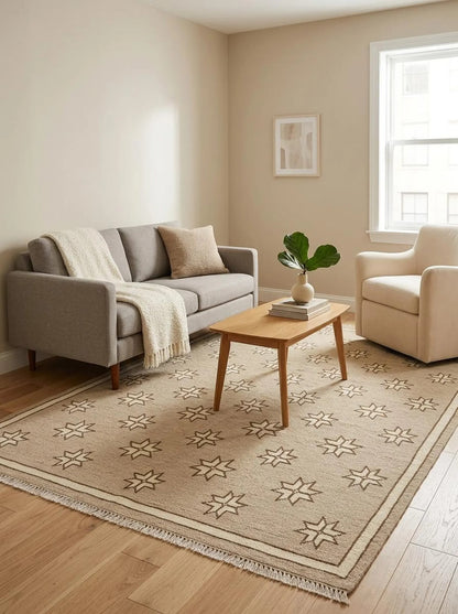 Minimalist Camel & Cream Starburst Pattern Carpet
