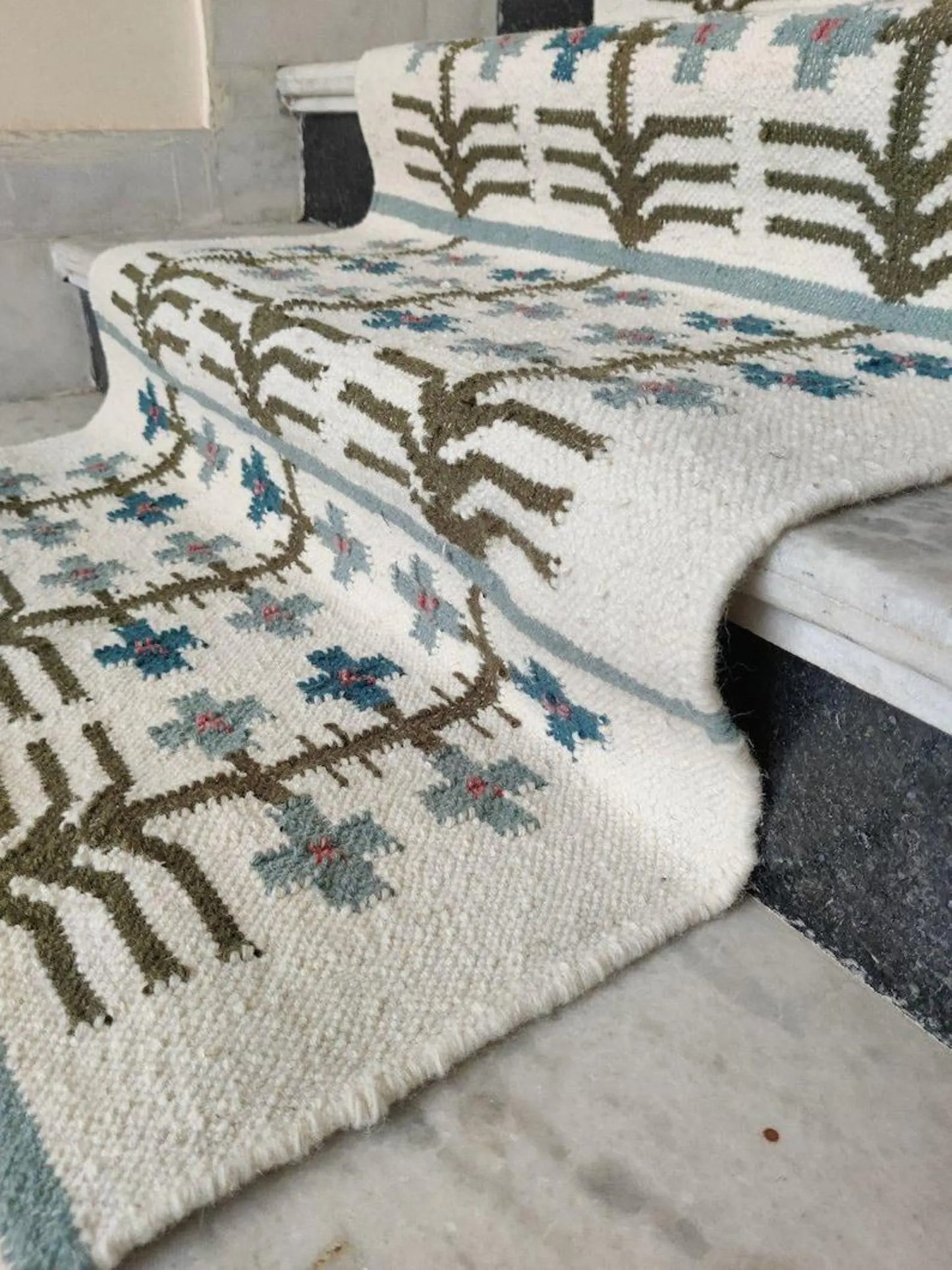 Cotton Wool Runner Rug Handmade Flatweave Hallway Runner