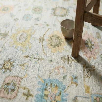Ivory Pastel Bloom Traditional Floral Style Carpet