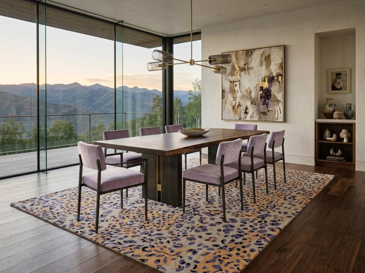 Leopard Print Area Rug, Modern Animal Pattern Rug, Purple Gold Wool Tufted Rug