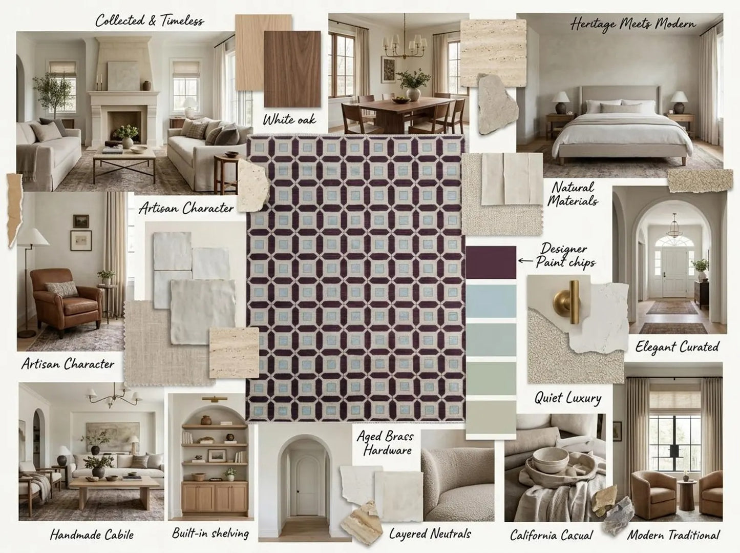 Plum & Ivory Architectural Checkered Lattice Grid Carpet for Living Room