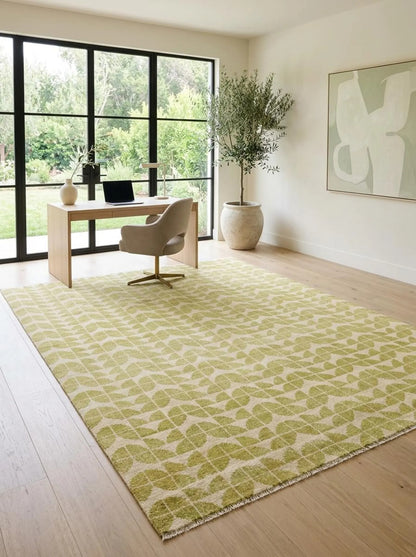 Modern Cream Leaf Pattern Hand Knotted Wool Oushak Rug