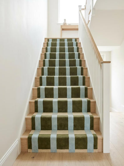 Hand-tufted Wool Green-Blue Geometric Striped Runner