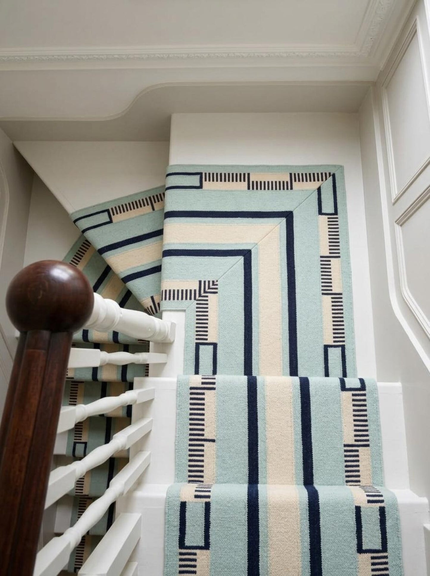 Blue Striped Wool Flatweave Runner Rug Modern Kitchen Runner