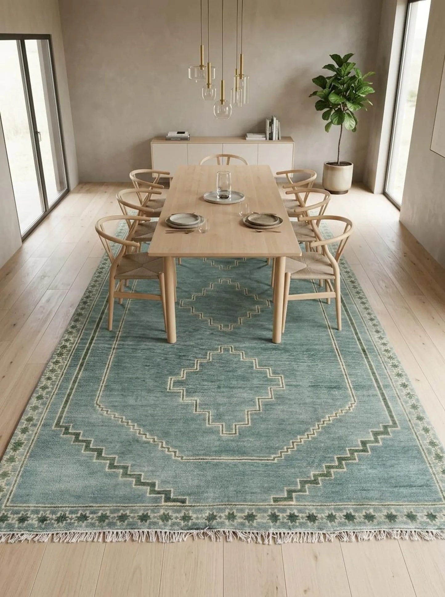 Aqua Heritage Geometric Boho Neutral Living Room Rug