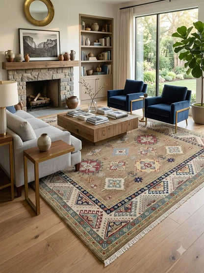 Multicolor Medallion Hand Knotted Wool Rug