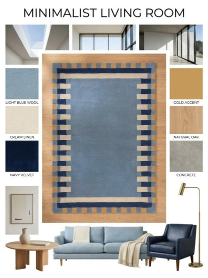 Dusty Blue Geometric Tufted Rug, Handmade Wool Area Rug Modern Nursery & Living Room Carpet
