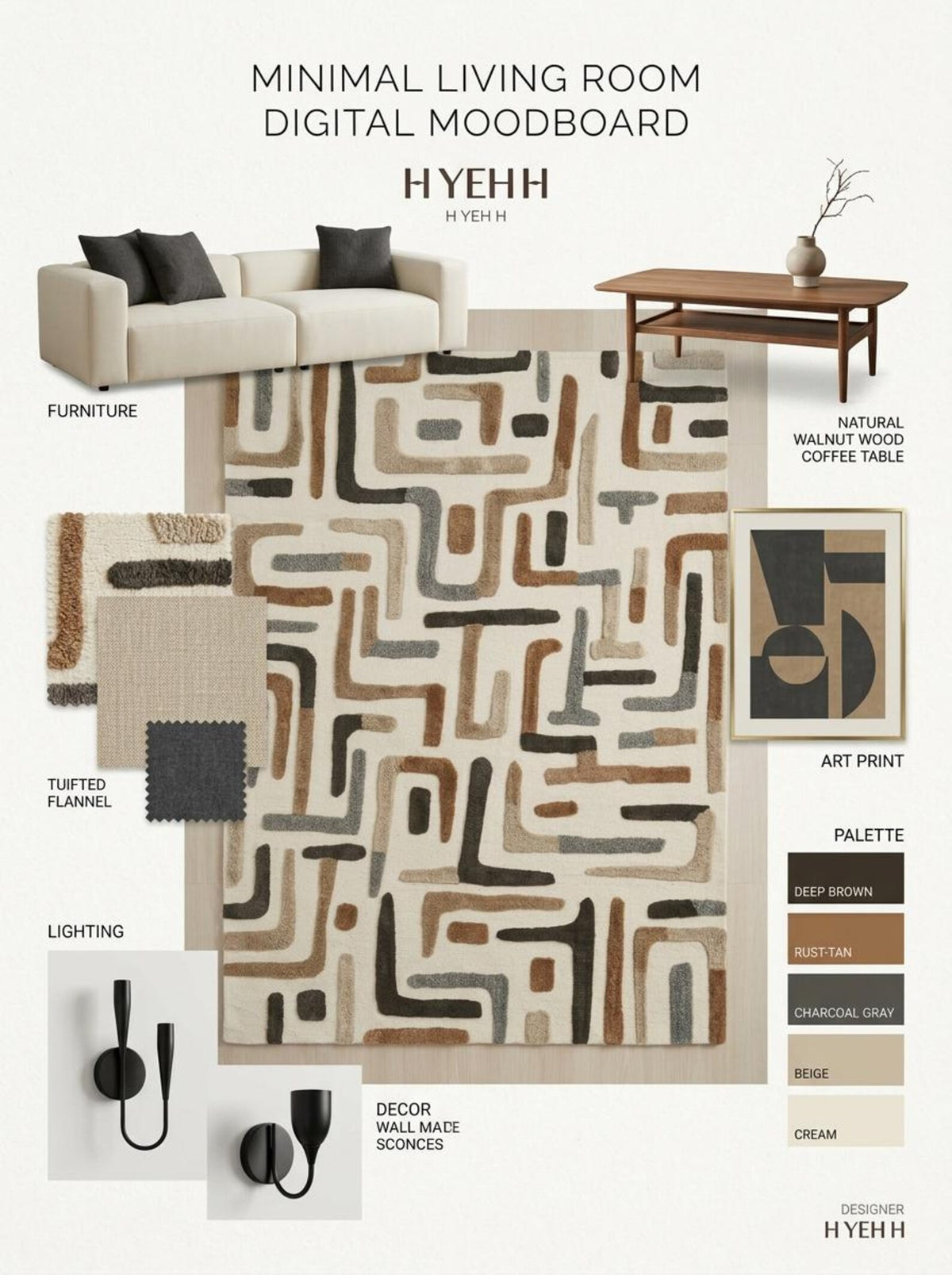 Hand Tufted Wool Carpet, Abstract Line Pattern Rug, Neutral Tone Area Rug