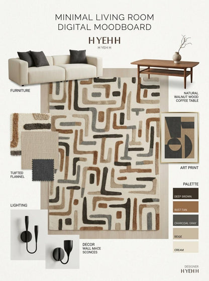 Hand Tufted Wool Carpet, Abstract Line Pattern Rug, Neutral Tone Area Rug