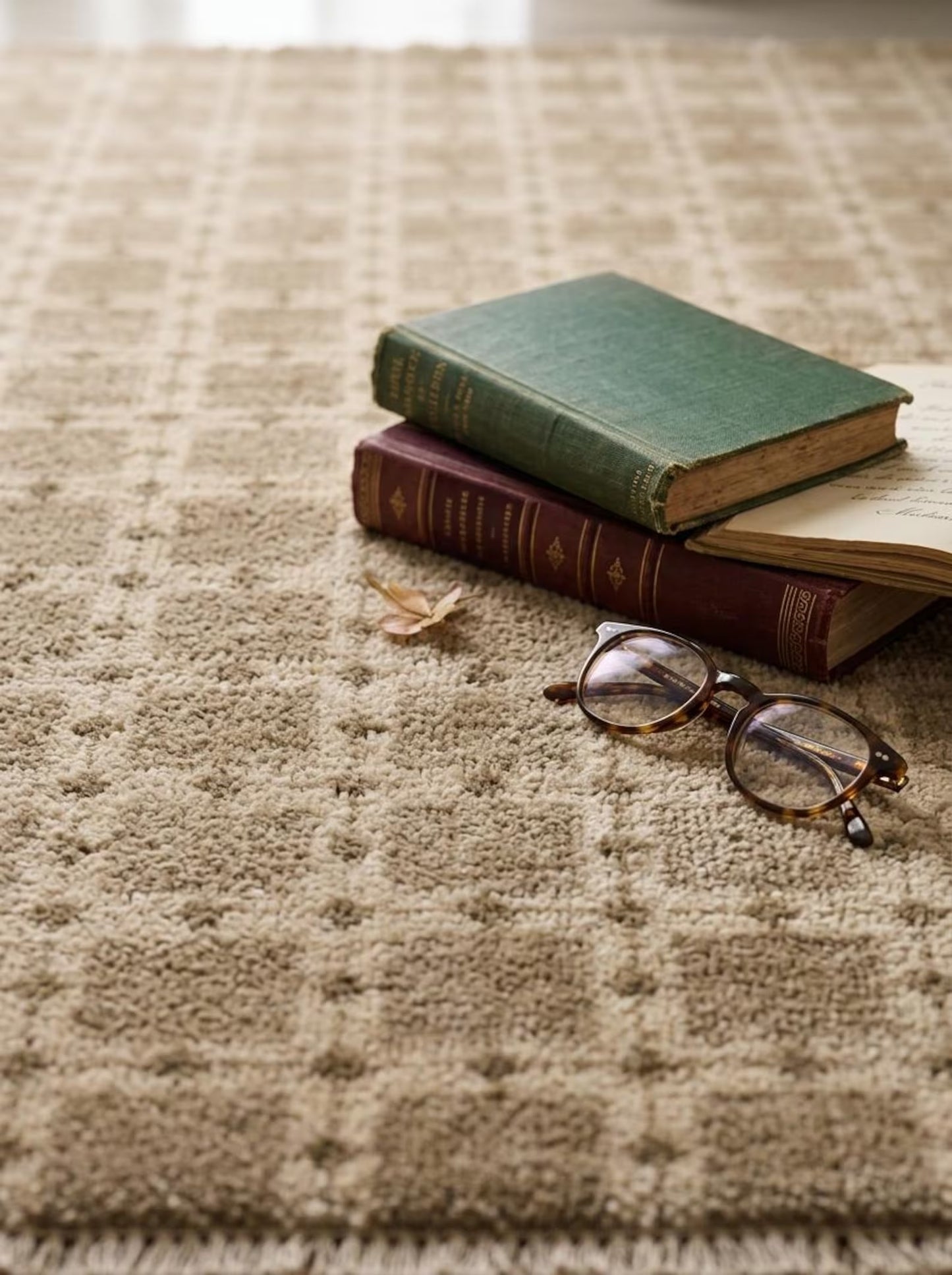 Hand-Knotted Beige Grid Plaid Neutral-Tone Rug