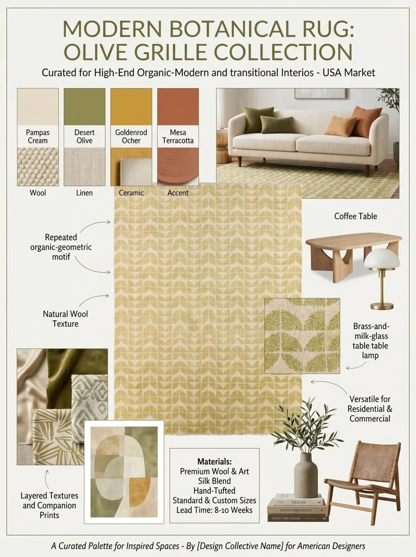 Modern Cream Leaf Pattern Hand Knotted Wool Oushak Rug