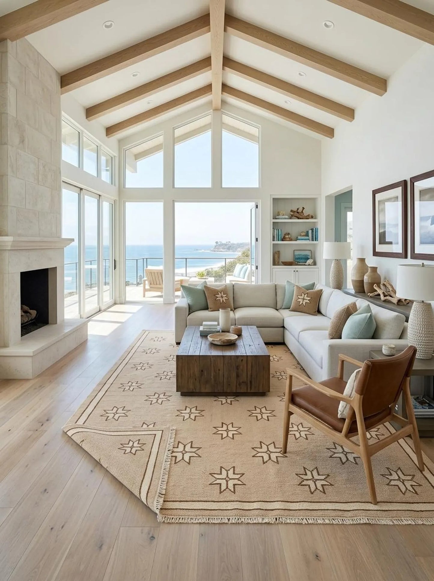 Minimalist Camel & Cream Starburst Pattern Carpet