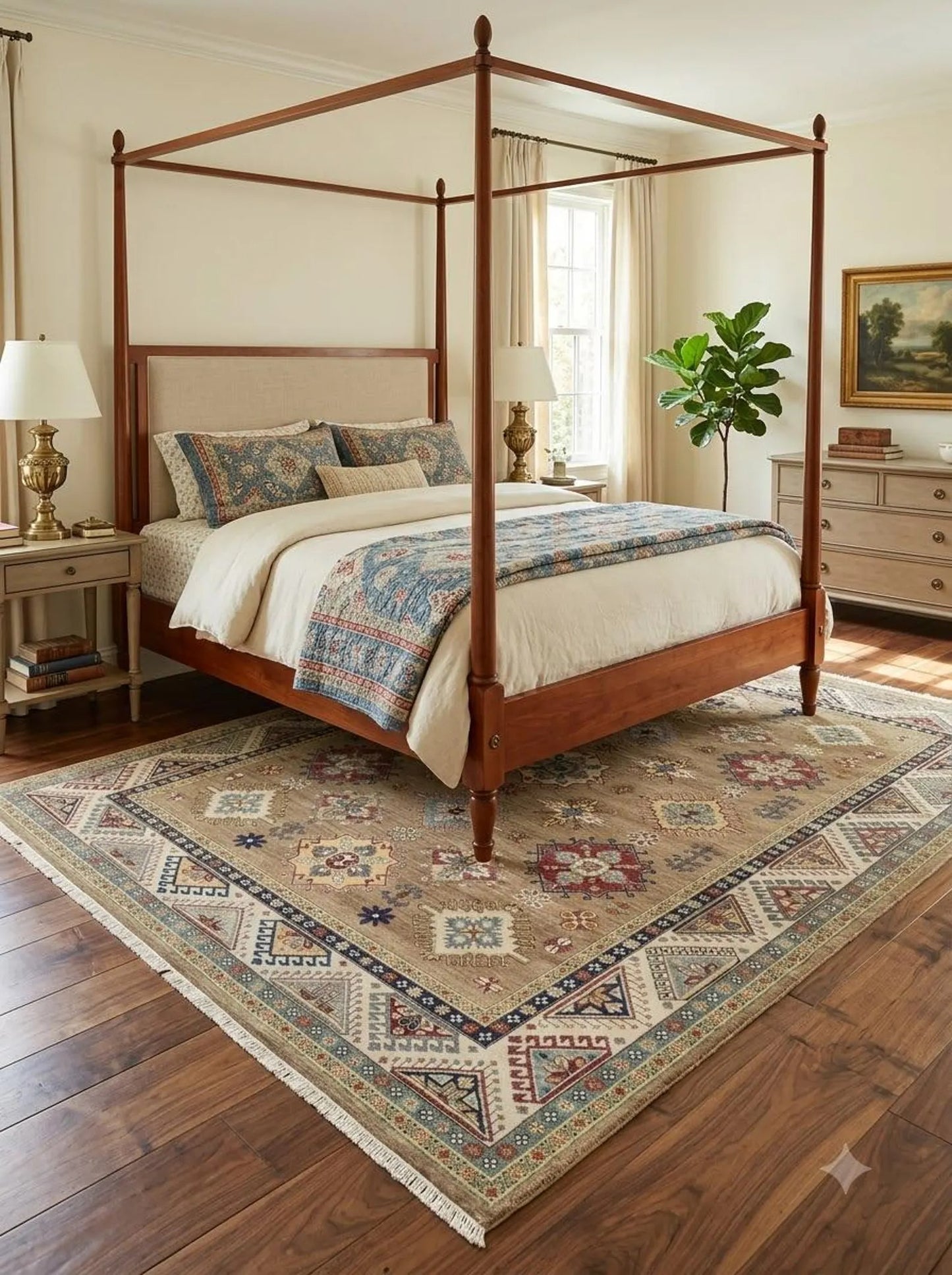 Multicolor Medallion Hand Knotted Wool Rug