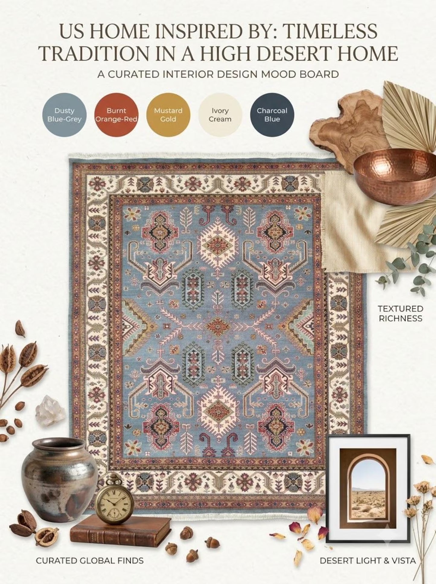 Hand-Knotted Wool Oushak Rug, Blue Tribal Area Carpet, Geometric Floral Modern Rug