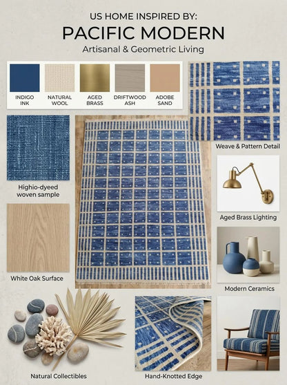 Luxury Indigo Oushak Floor Rug with Striped Border carpet