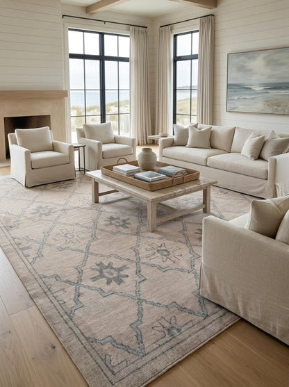 Neutral Diamond Lattice Hand Knotted Rug